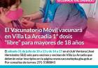 El Vacunatorio Móvil vacunará en Villa La Arcadia 1° dosis “libre” para mayores de 18 años
