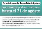Eximiciones de Tasas Municipales: los trámites podrán realizarse hasta el 31 de Agosto