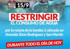 SERVICIOS SANITARIOS: Se solicita restringir el consumo de agua por rotura de bomba