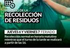 Horario de recolección de residuos JUEVES y VIERNES SANTO