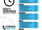 Días y horarios de atención del Materno Infantil del Hospital Municipal