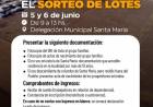 Terrenos en Santa Maria: inscripcion para sorteo de lotes
