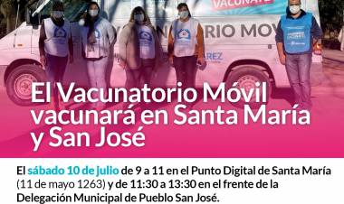 El Vacunatorio Móvil vacunará en Santa María y San José