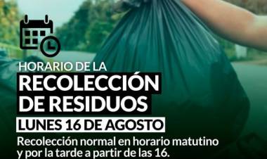 Horario de Recolección de Residuos LUNES 16 DE AGOSTO⠀
