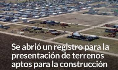 Se abrió un registro para la presentación de terrenos aptos para la construcción