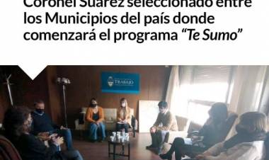 Coronel Suarez seleccionado entre los Municipios del país donde comenzará el programa “Te Sumo”