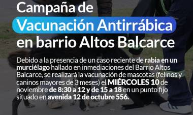 Campaña de vacunación antirrábica gratuita en Barrio Altos Balcarce
