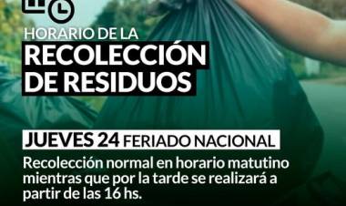 Horario de recolección de residuos Feriado Nacional 