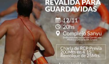 Revalida para Guardavidas: Será el 12 de noviembre en el Complejo Sanyu a las 20 horas.