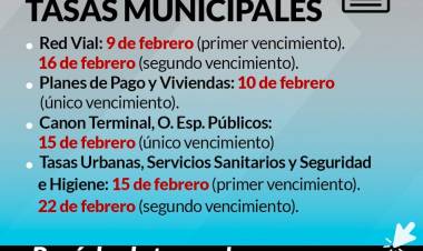 Vencimiento de Tasas Municipales del mes de febrero