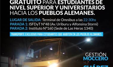 Recorrido del TRANSPORTE NOCTURNO GRATUITO para estudiantes hacia los pueblos alemanes