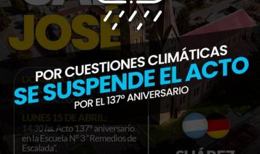 Se suspende el acto por el 137° aniversario de Pueblo San José