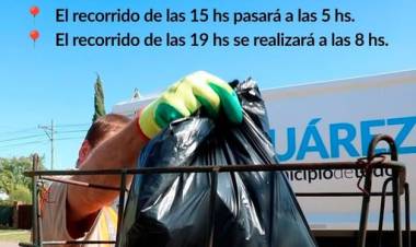 Servicio de recolección de residuos domiciliarios jueves y viernes feriados