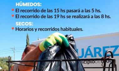 Horarios de la Recolección de Residuos Húmedos y Reciclables 