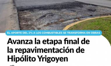 Avanza la etapa final de la repavimentación en Hipólito Yrigoyen
