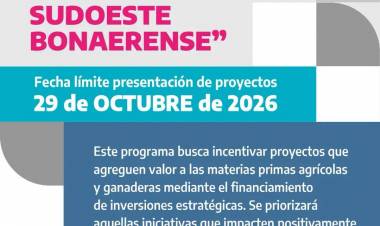 Segunda convocatoria del programa "Agregando Valor en el Sudoeste Bonaerense"