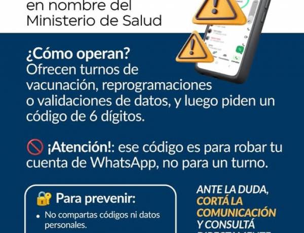  Alerta por estafas en nombre del Ministerio de Salud