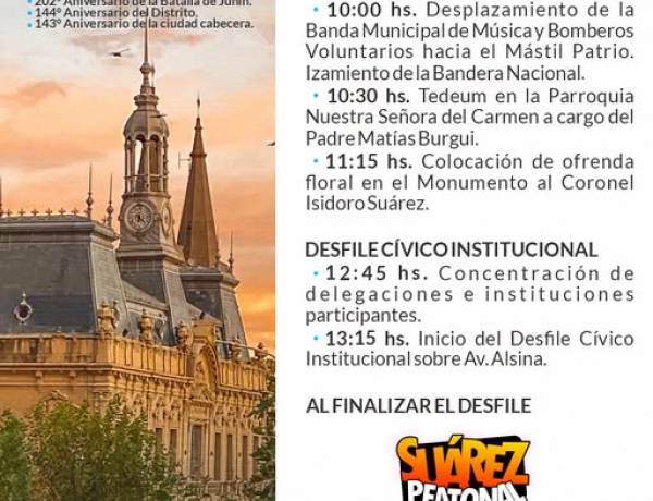 Cronograma oficial | Acto por el 144° Aniversario de Coronel Suárez