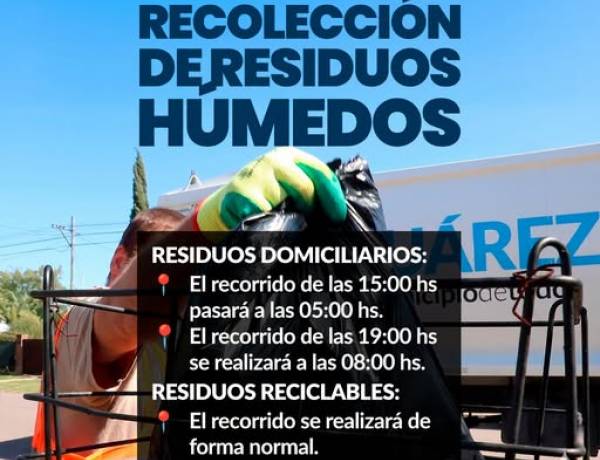 Servicio de recolección de residuos este Jueves 6 de Agosto, Aniversario de Coronel Suárez 
