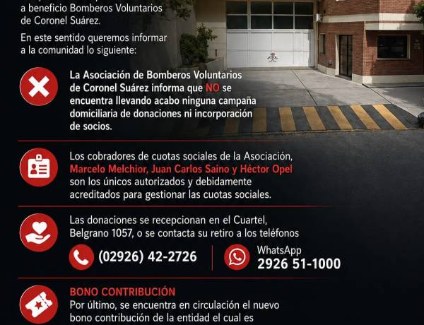 Comunicado de Bomberos Voluntarios de Coronel Suarez