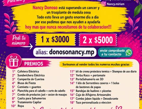Emotiva Rifa Solidaria por nuestra gran amiga Nancy Donoso 