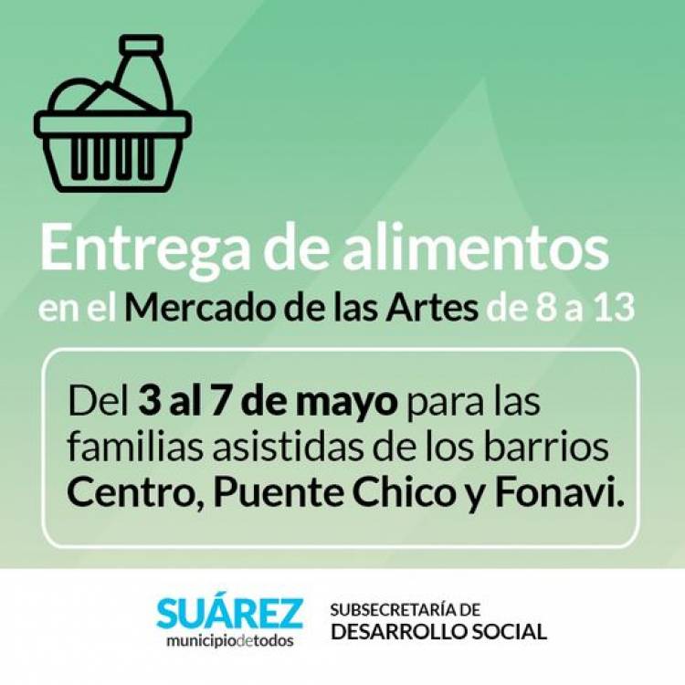Entrega de alimentos del mes de mayo en el Mercado de las Artes⠀