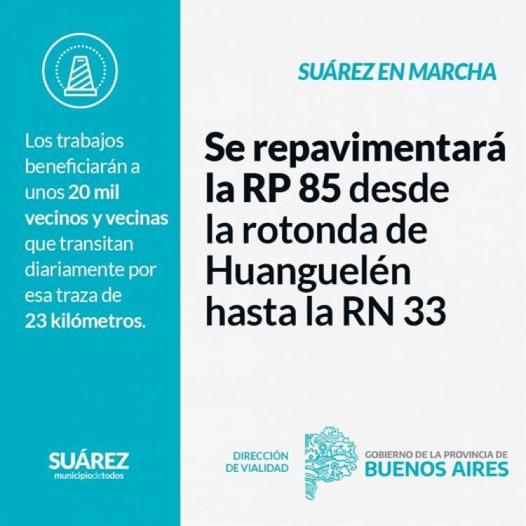 Gestionar es Hacer: Se repavimentará la RP 85 desde la rotonda de Huanguelén hasta la RN 33⠀