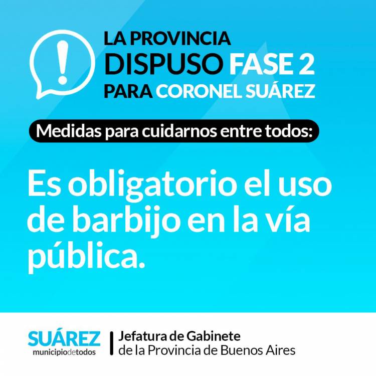 La Provincia dispuso FASE 2 para el distrito de Coronel Suárez