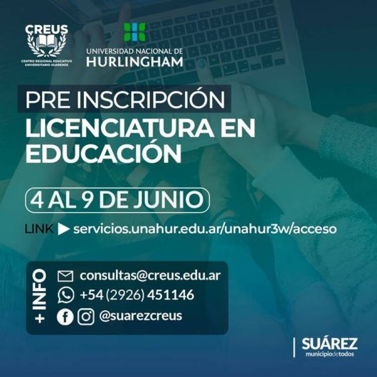 CREUS: Está abierta la pre-inscripción para la Licenciatura en Educación con la UNAHUR⠀