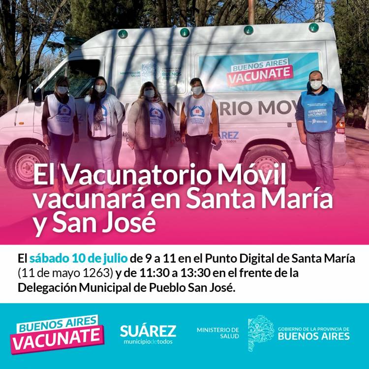 El Vacunatorio Móvil vacunará en Santa María y San José
