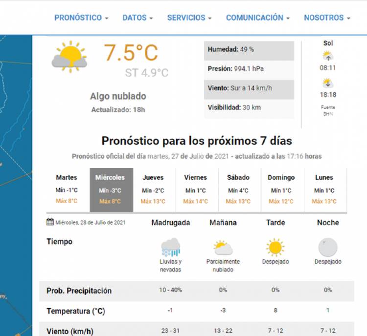 Pronóstico del tiempo oficial para Coronel Suárez 