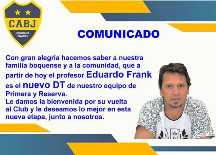 Club Atlético Boca Juniors Coronel Suárez Oficial:  Nuevo DT de Fútbol Mayor