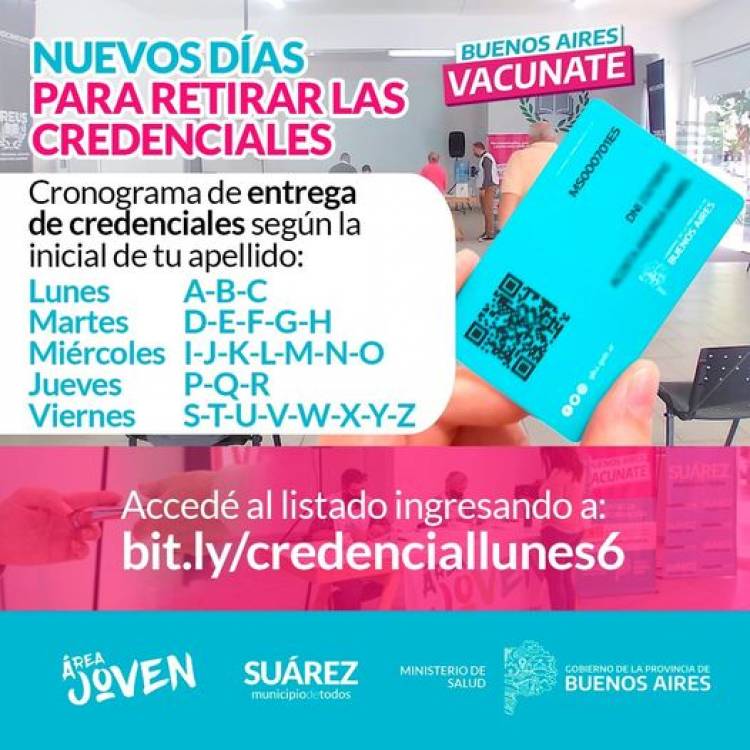 Vacunate Suárez: Llegaron 2800 nuevas credenciales de personas que registran vacunación Covid