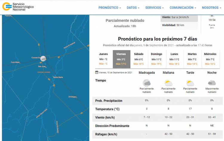 Pronóstico del tiempo oficial para Coronel Suárez y la región