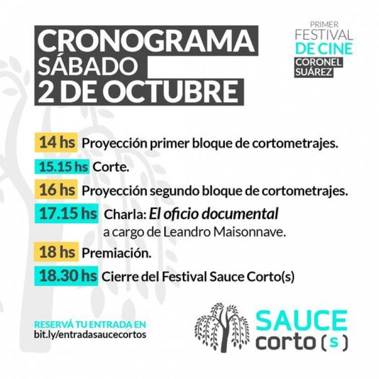 ¡Se viene el Festival Sauce Corto(s), dos días a puro cine, y te compartimos el cronograma del sábado 2 de Octubre para que no te lo pierdas!