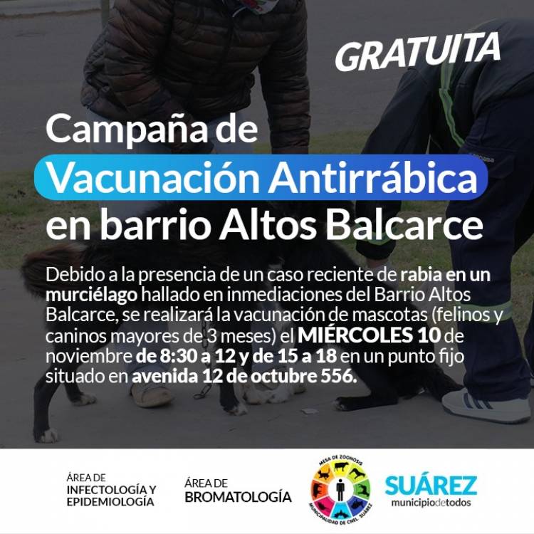 Campaña de vacunación antirrábica gratuita en Barrio Altos Balcarce