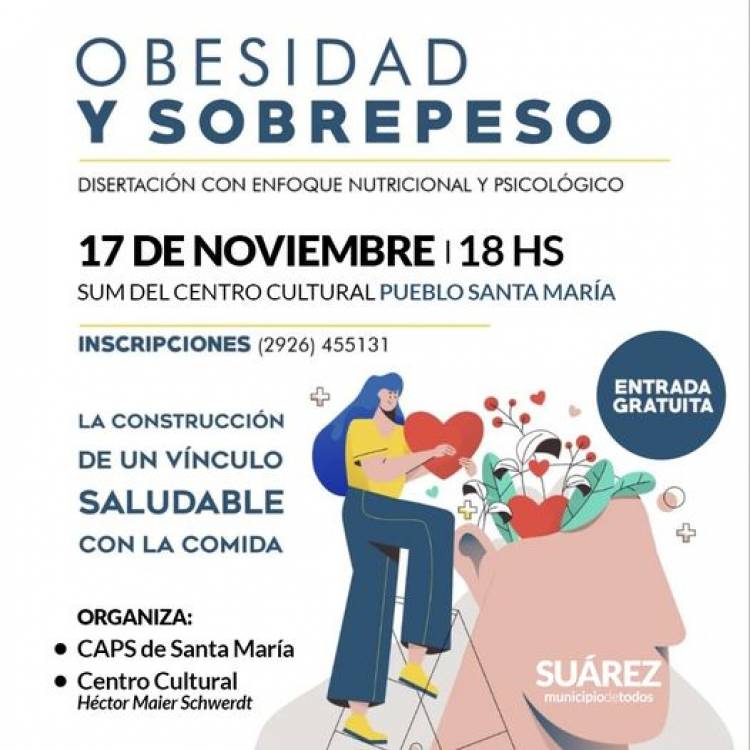 Charla abierta y gratuita sobre obesidad y sobrepeso en el SUM del Centro Cultural Pueblo Santa María