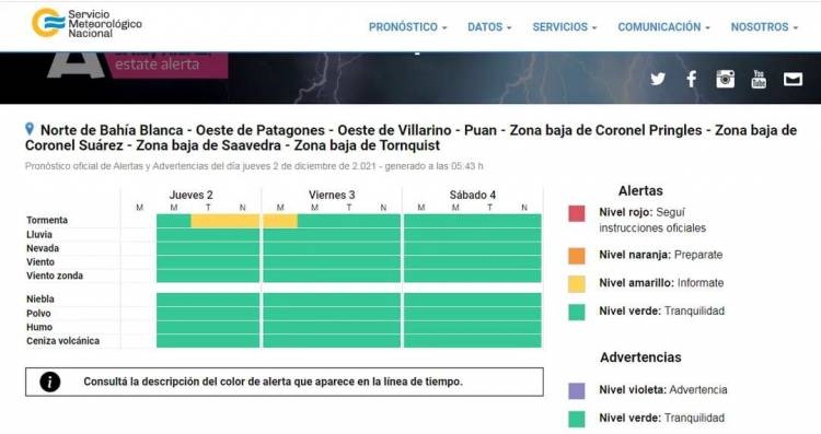  Alerta por tormenta Amarillo