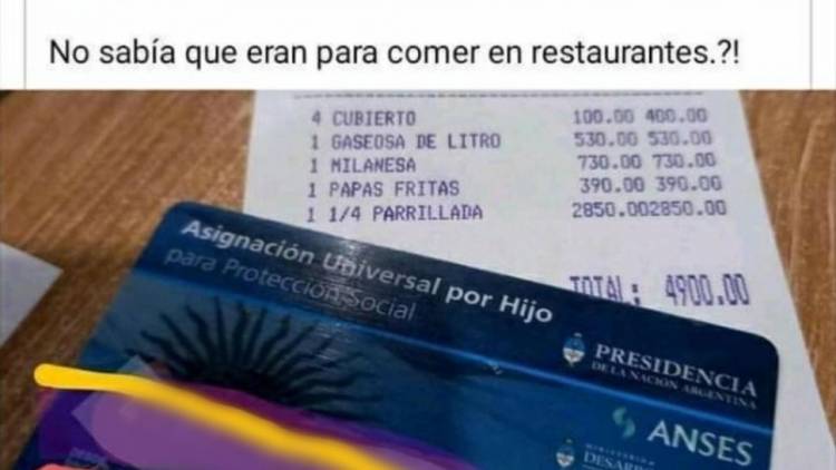 Gastaron $4.900 en restaurante y pagaron con la tarjeta de la AUH