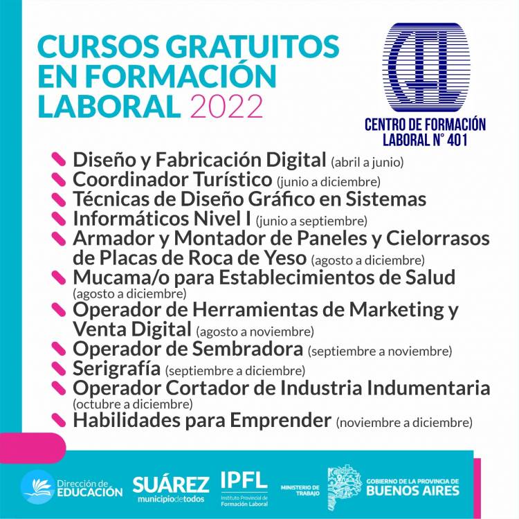 Centro de Formación Laboral N° 401: Están abiertas las inscripciones
