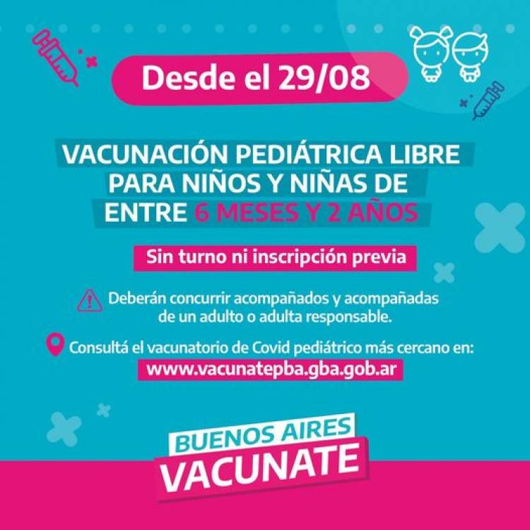 Vacunación pediátrica libre para niños y niñas de entre 6 meses y 2 años