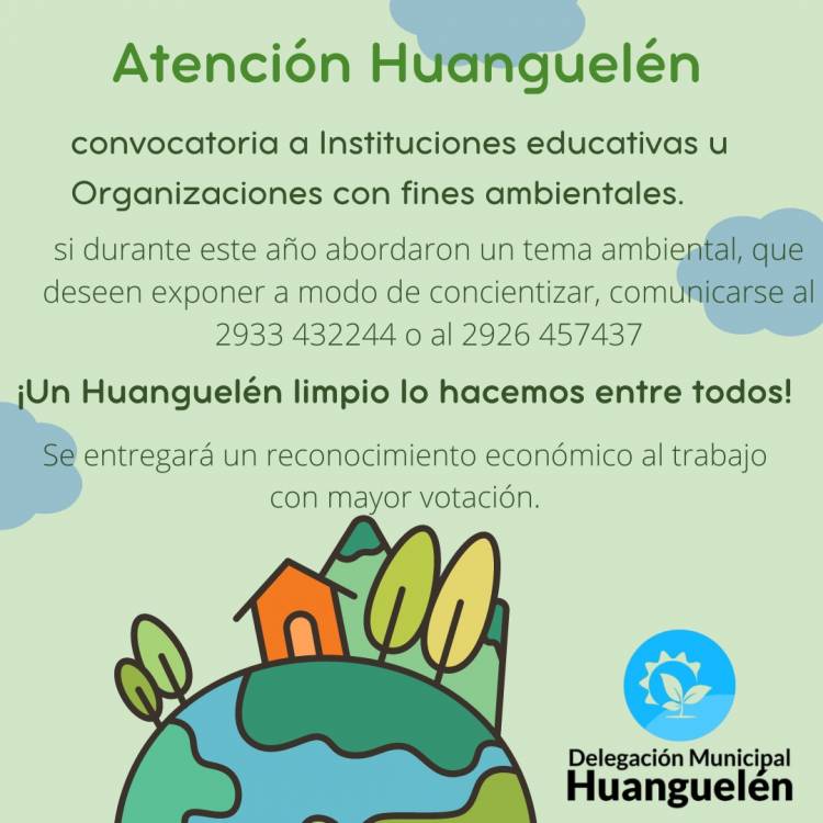 Desde Ambiente Delegación Huanguelén, invitamos a toda institución Educativa y organización con fines ambientales