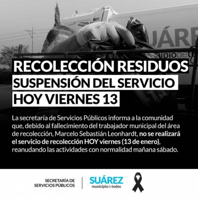 Servicio de recolección de residuos: suspensión del servicio HOY viernes