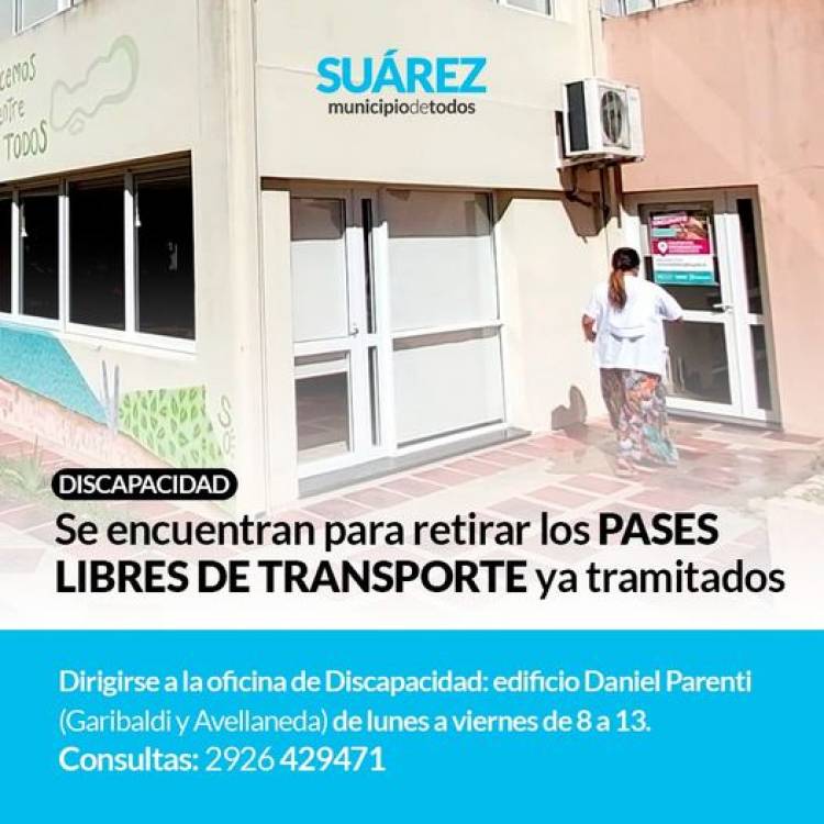 Discapacidad: se encuentran para retirar los PASES LIBRES DE TRANSPORTE ya tramitados