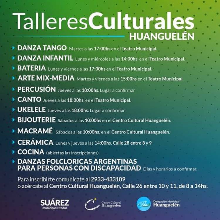Huanguelén: Ya podés ser parte de los talleres municipales culturales