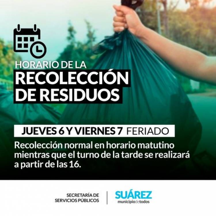 Horario de recolección de residuos JUEVES y VIERNES SANTO