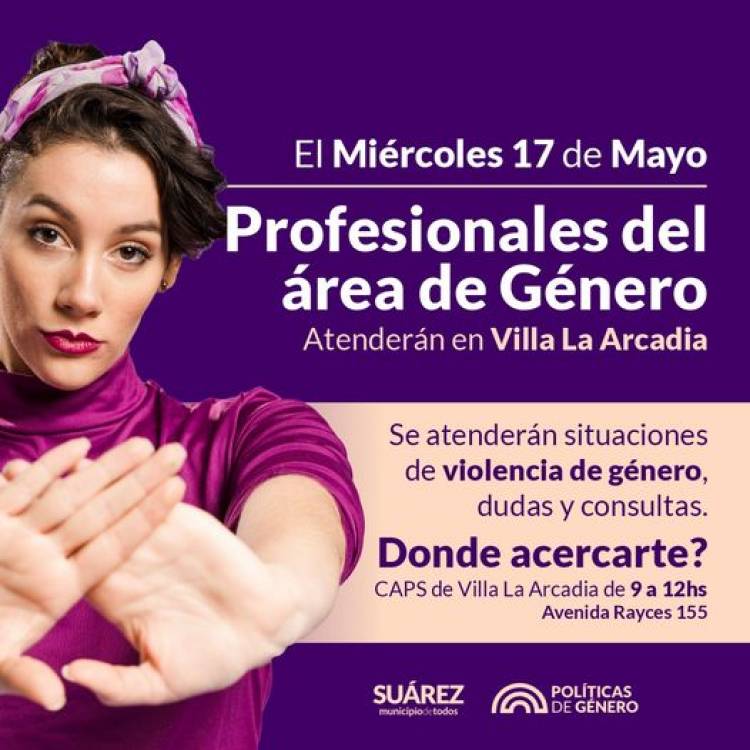 Profesionales del área de Género atenderán en Villa La Arcadia