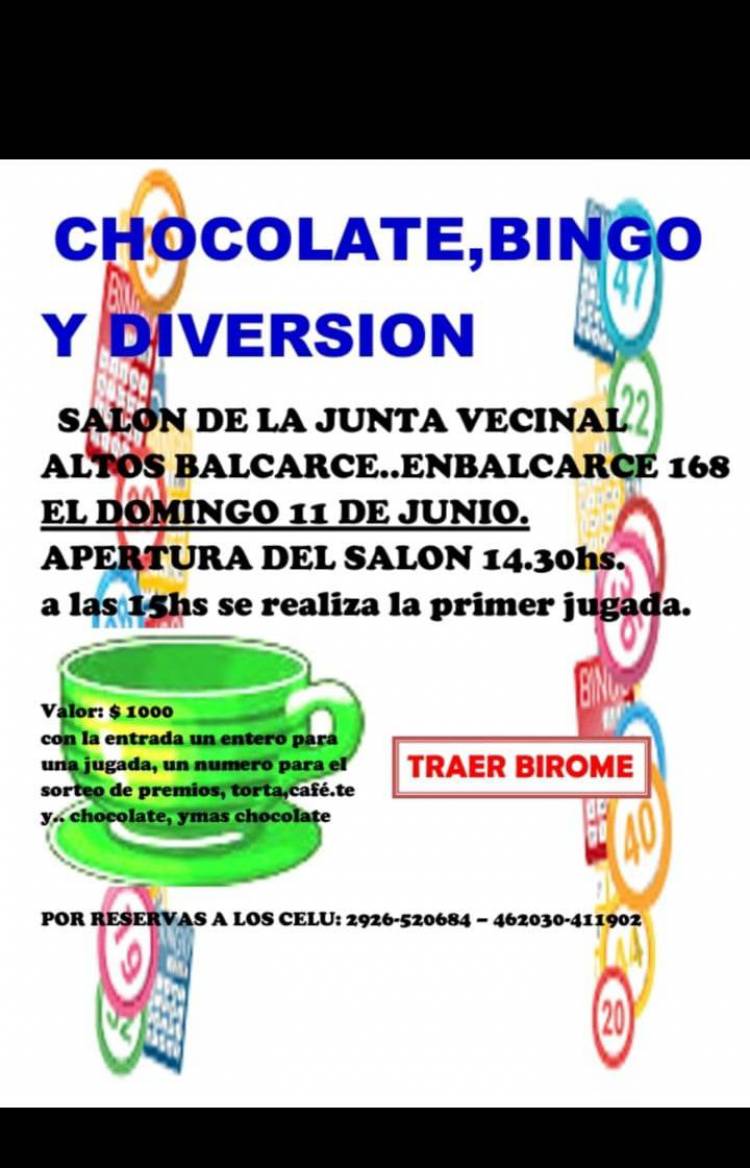 Chocolate, bingo y diversión en Salón de Altos Balcarce