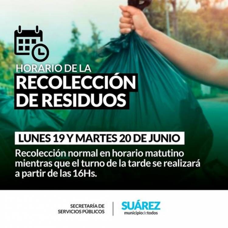 Horario de la recolección de residuos para Lunes y Martes