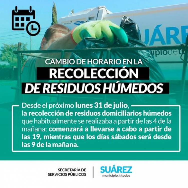 Cambio de horario en la Recolección de Residuos Húmedos